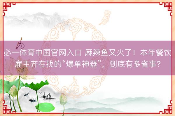 必一体育中国官网入口 麻辣鱼又火了！本年餐饮雇主齐在找的“爆单神器”，到底有多省事？