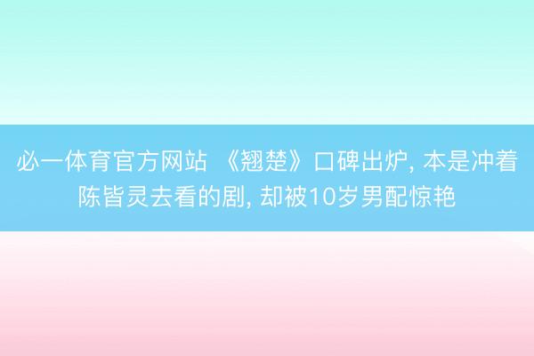 必一体育官方网站 《翘楚》口碑出炉， 本是冲着陈皆灵去看的剧， 却被10岁男配惊艳