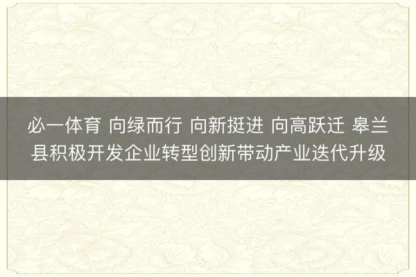 必一体育 向绿而行 向新挺进 向高跃迁 皋兰县积极开发企业转型创新带动产业迭代升级