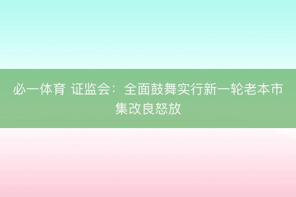 必一体育 证监会：全面鼓舞实行新一轮老本市集改良怒放